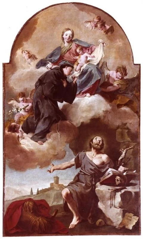 181-Giambattista Pittoni-Madonna con Bambino e Sant'Antonio adorati da San Galliano - Palazzo Lechi, Montirone, Brescia 